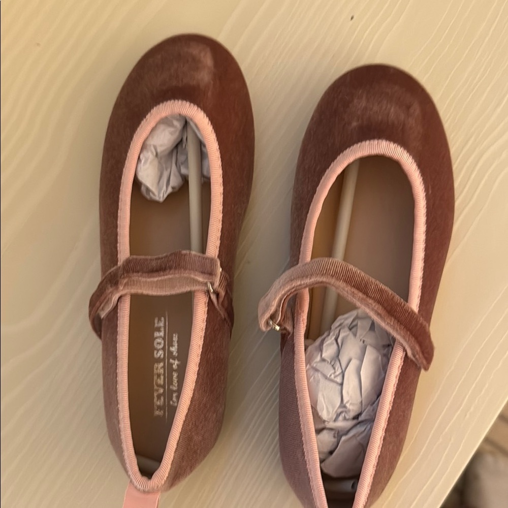 Kids Ballet Flats - mauve with pink trim. Neutral